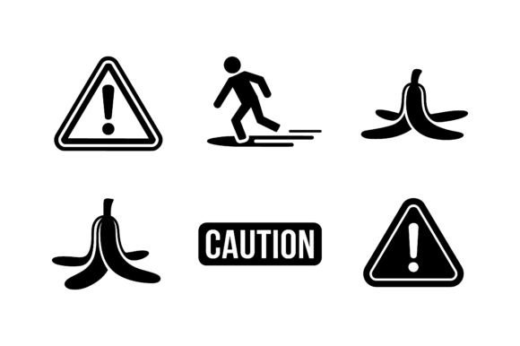 Banana Peel Caution Slip Vector Set: Graphics & Icons