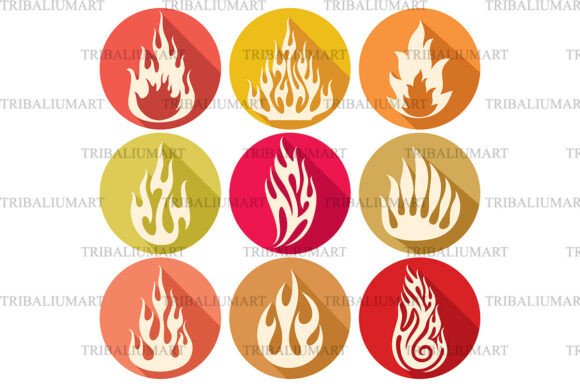 Colorful Flame Icons Set: Vibrant Graphics for Modern Brands