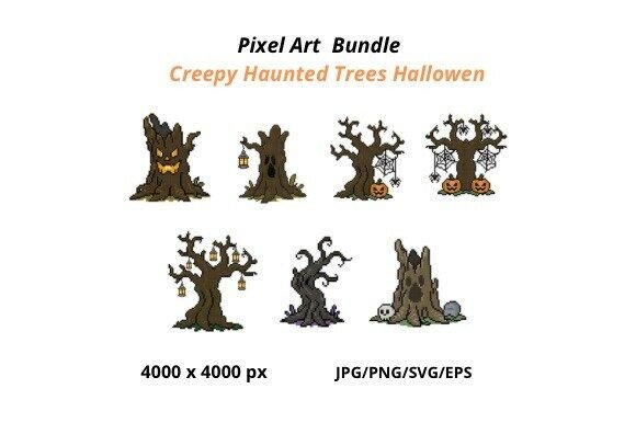 Creepy Haunted Trees Halloween Graphics & Illustrations
