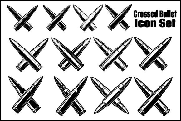 Crossed Bullet Icon Set: Bold Graphics & Illustrations