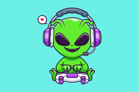 Cute Alien Gaming Illustration: Fresh Graphics