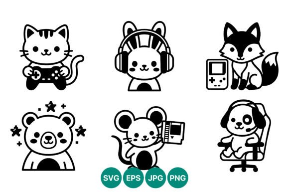 Cute Black White Animal Gaming Vector: Graphics & Illustrations