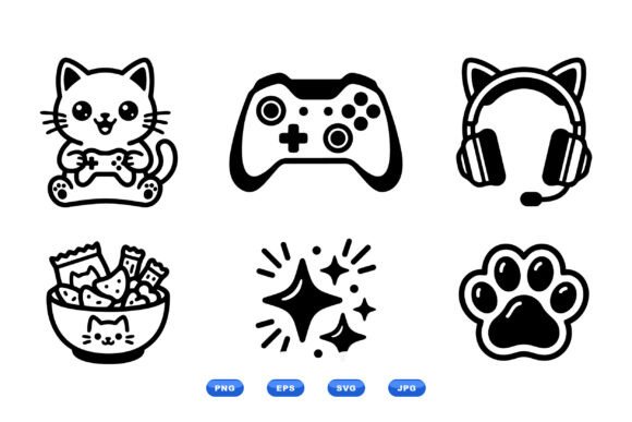 Cute Gamer Cat Icons Pack: Graphics & Illustrations