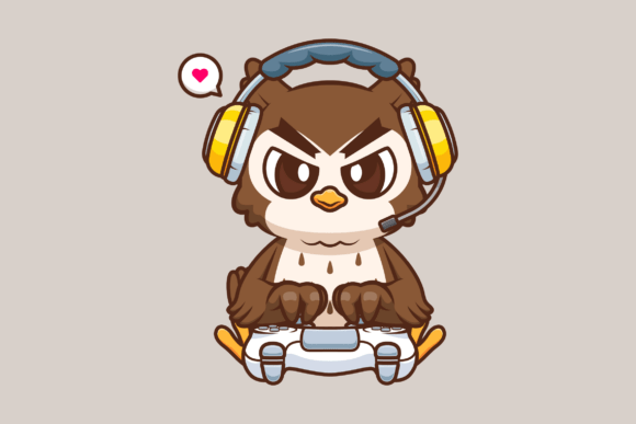 Cute Owl Gaming Illustration for Graphics