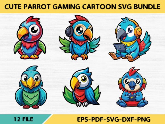 Cute Parrot Gaming SVG: Graphics & Illustrations