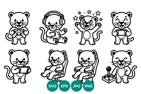 Gaming Cats Line Art Vector: Graphics & Illustrations