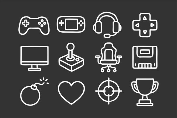 Gaming Icons Set: White Outline Graphics for Blogs