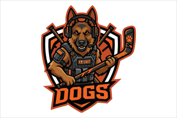 German Shepherd Hockey Mascot: Bold Graphics & Logos