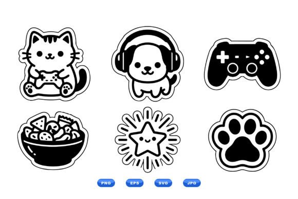 Kawaii Gamer Pet Sticker SVG: Graphics & Illustrations