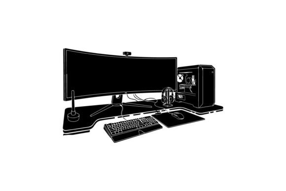 Modern Gaming PC Setup Vector Illustrati Graphics