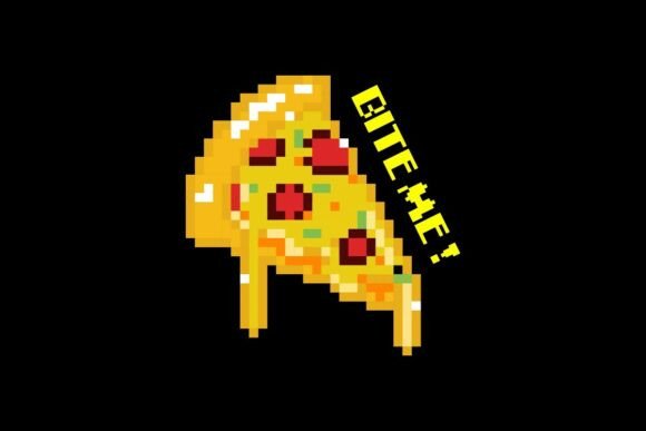 Pixel Art Pizza Slice with Bite Me Text: Graphics & Illustrations