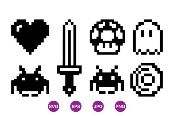 Pixel Retro Gaming Icons: Graphics & Illustrations