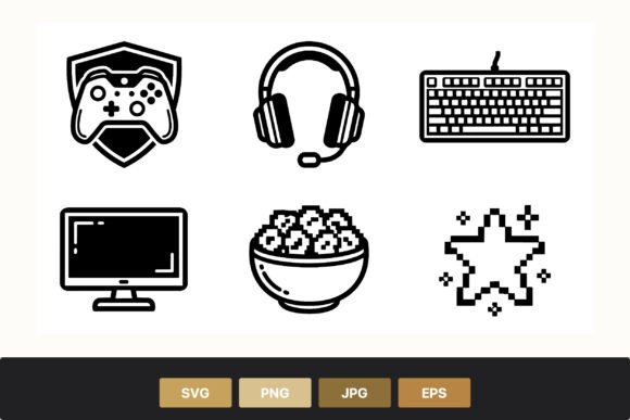 Pixel Star Gaming Gear Icons: Graphics and Illustrations
