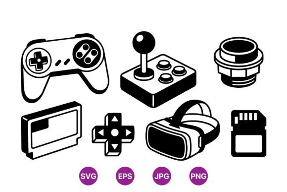 Retro Gaming Controller Icons: Graphics & Illustrations