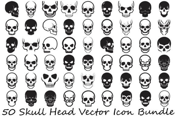 Skull Head Vector Icon Bundle: Bold Graphics & Illustrations