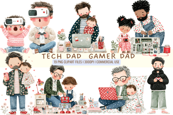 Tech Dad Gamer Dad Cliparts: Graphics & Illustrations