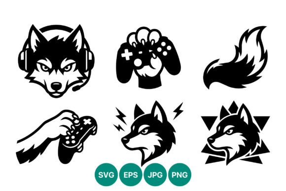 Wolf Gaming Controller Vector Icons: Bold Graphics & Illustrations